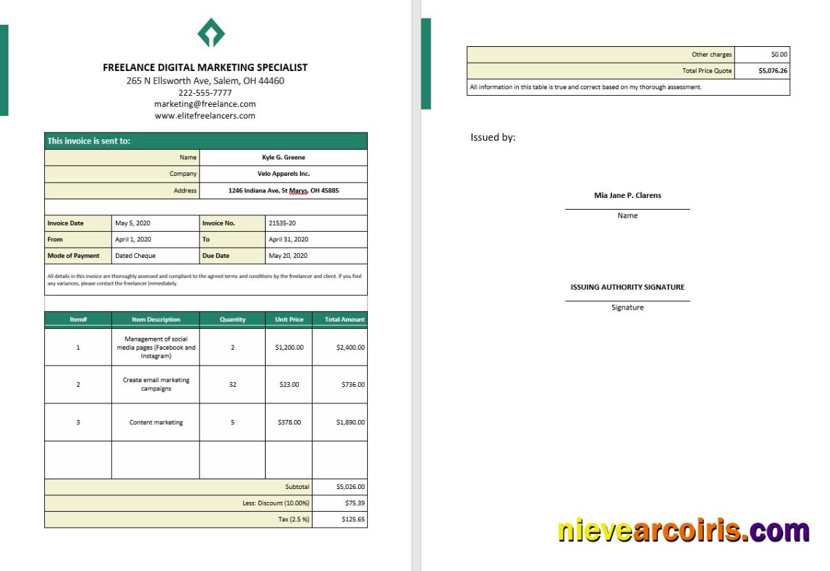 Freelance Service Invoice